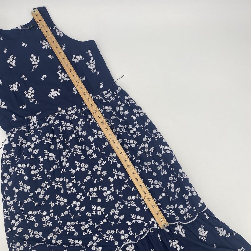 Ann Taylor Size 10P Navy Blue Floral Embroidered Midi Dress 100% Cotton Cottage - Picture 8 of 16